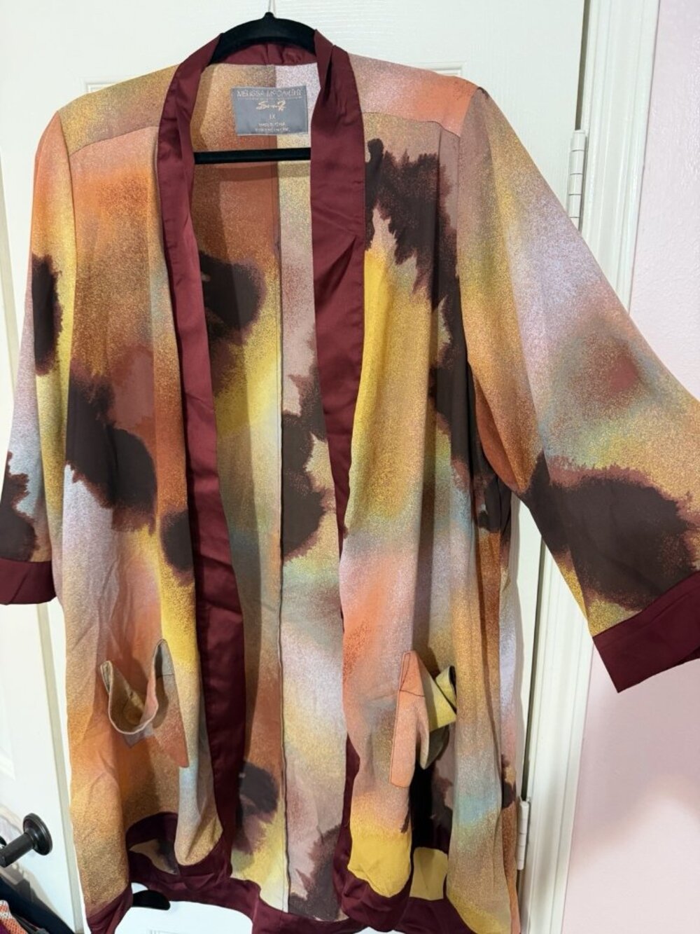 Melissa McCarthy Seven7 Watercolor Multi Longline Open Front Cardigan Size 1XL
